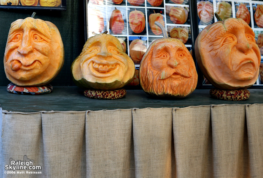 Detailed pumpkin carvings.