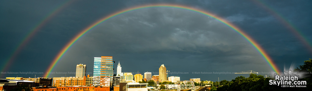 June 2019 Rainbows over downtown Raleigh Skyline