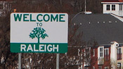 Temporary sign welcomes you into Downtown